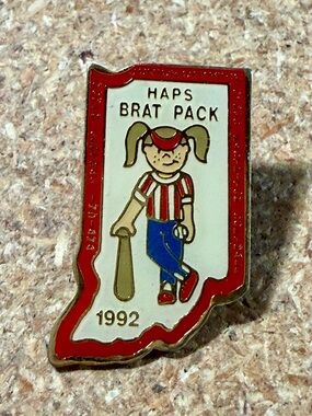 Vintage 1992 Indiana Junior Olympics Haps Brat Pack Girls Softball Lapel Hat Pin